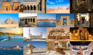 A beautiful panoramic view of famous Egypt tourist attractions and ancient landmarks